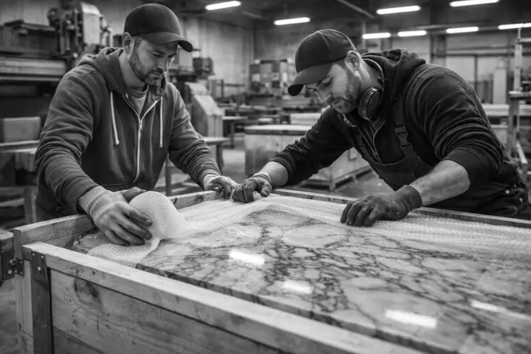 Упаковка и подготовка столешницы из камня к доставке