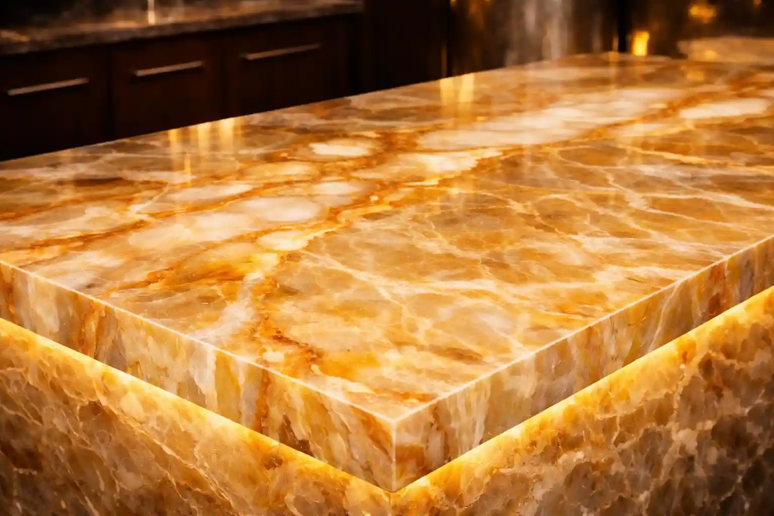 Столешница и панели из натурального оникса с подсветкой